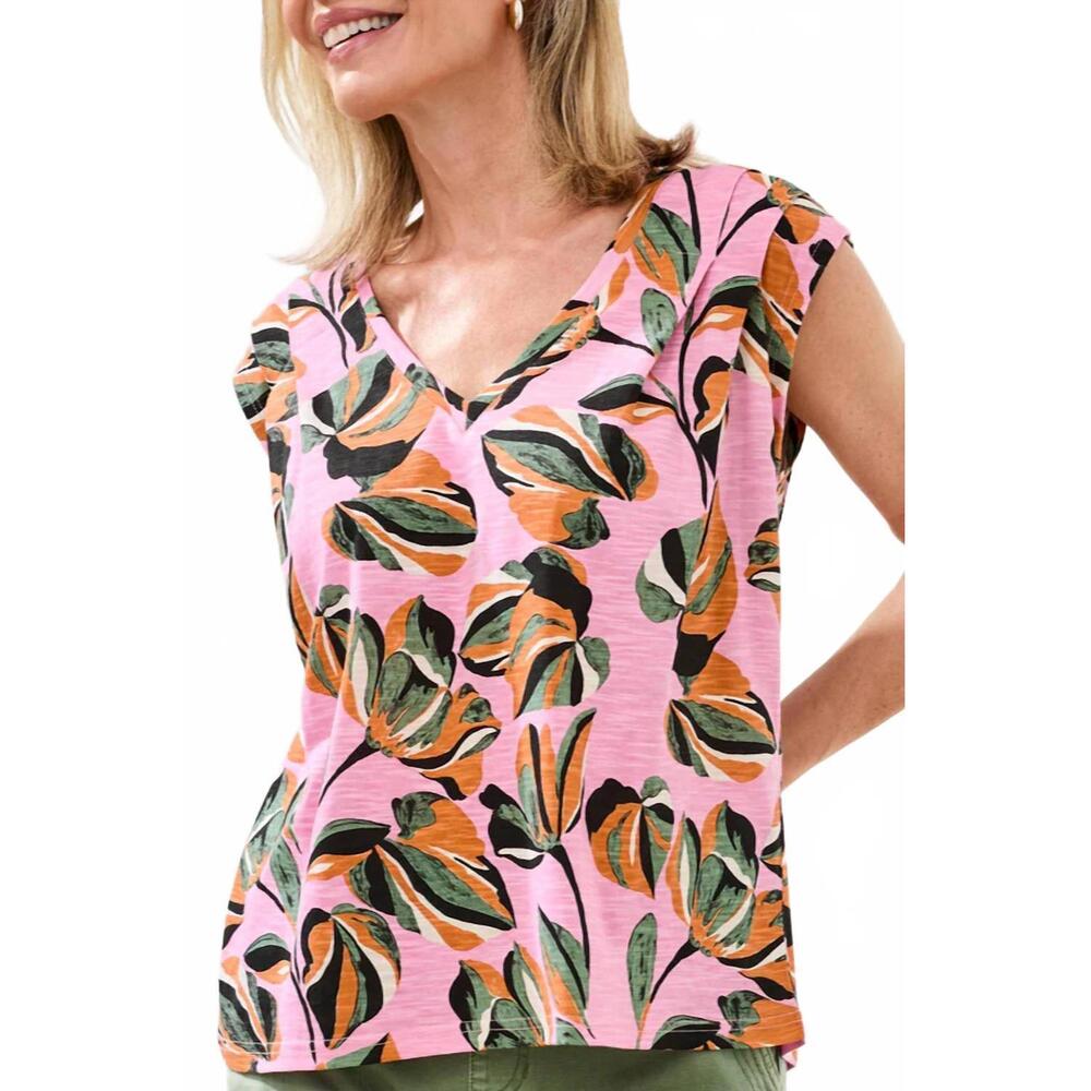 NEW TRIBAL v-neck cap sleeve top in pink multi - Picture 4 of 4